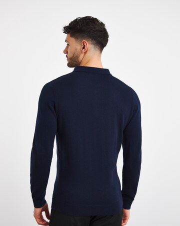 Navy Merino Wool Long Sleeve Zip