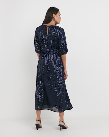 Sequin Puff Sleeve Midi Dress