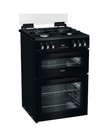 Hotpoint HTG6GDCB1 60cm Gas Twin Cooker with Glass Lid - Black