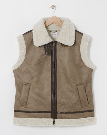 Tan Faux Shearling Aviator Gilet