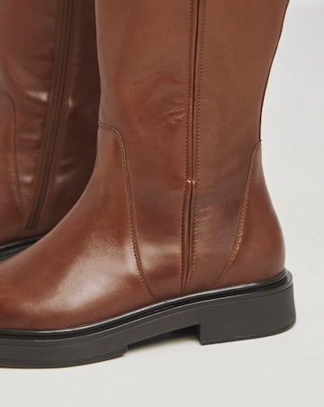 Andy Leather Stretch Seam Knee High Flat Boots - Wide Fit (E) & Curvy Calf