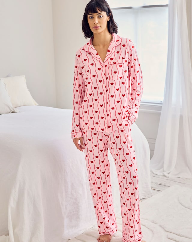 Chelsea Peers Classic Button Up Pyjama Set Heart Print
