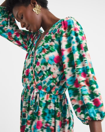 Blurred Floral Jersey Ruched Front Midi Dress