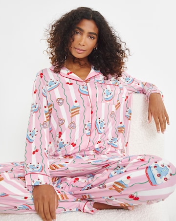 Chelsea Peers Jersey Stripe Cake Print Pyjama Set