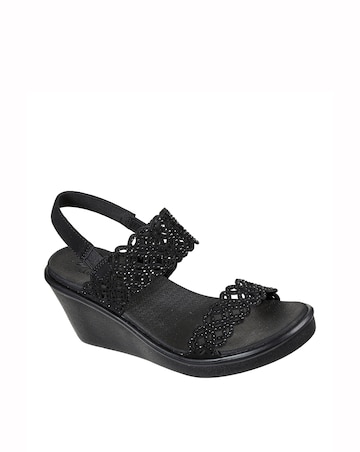 Skechers Black Rumble On Sassy Dayz Wedge Sandals- Wide Fit (E)