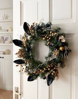 Gold and Blue Berry and Leaves Wreath 60cm