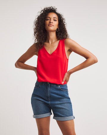 Red V Neck Woven Vest