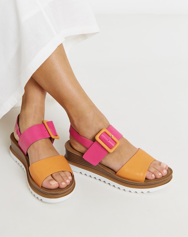 Heavenly Feet Colour Block Wedge Sandals - Wide Fit (E)