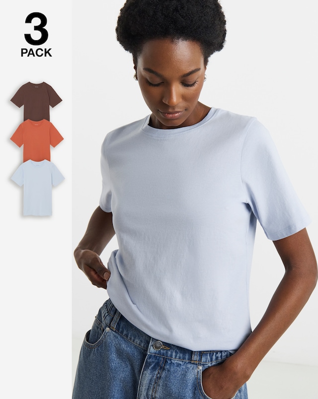 3 Pack Cotton Crew Neck Tops