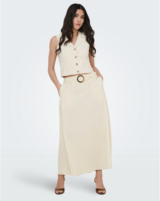 JDY Milan High Waisted Belted Linen Skirt