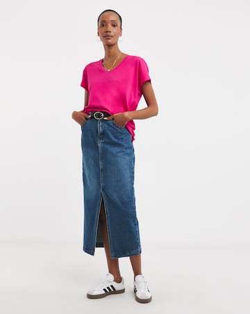 Pure Cotton Bright Pink V-Neck Short Sleeve T-Shirt