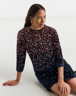 Ombre Sequin Shift Dress