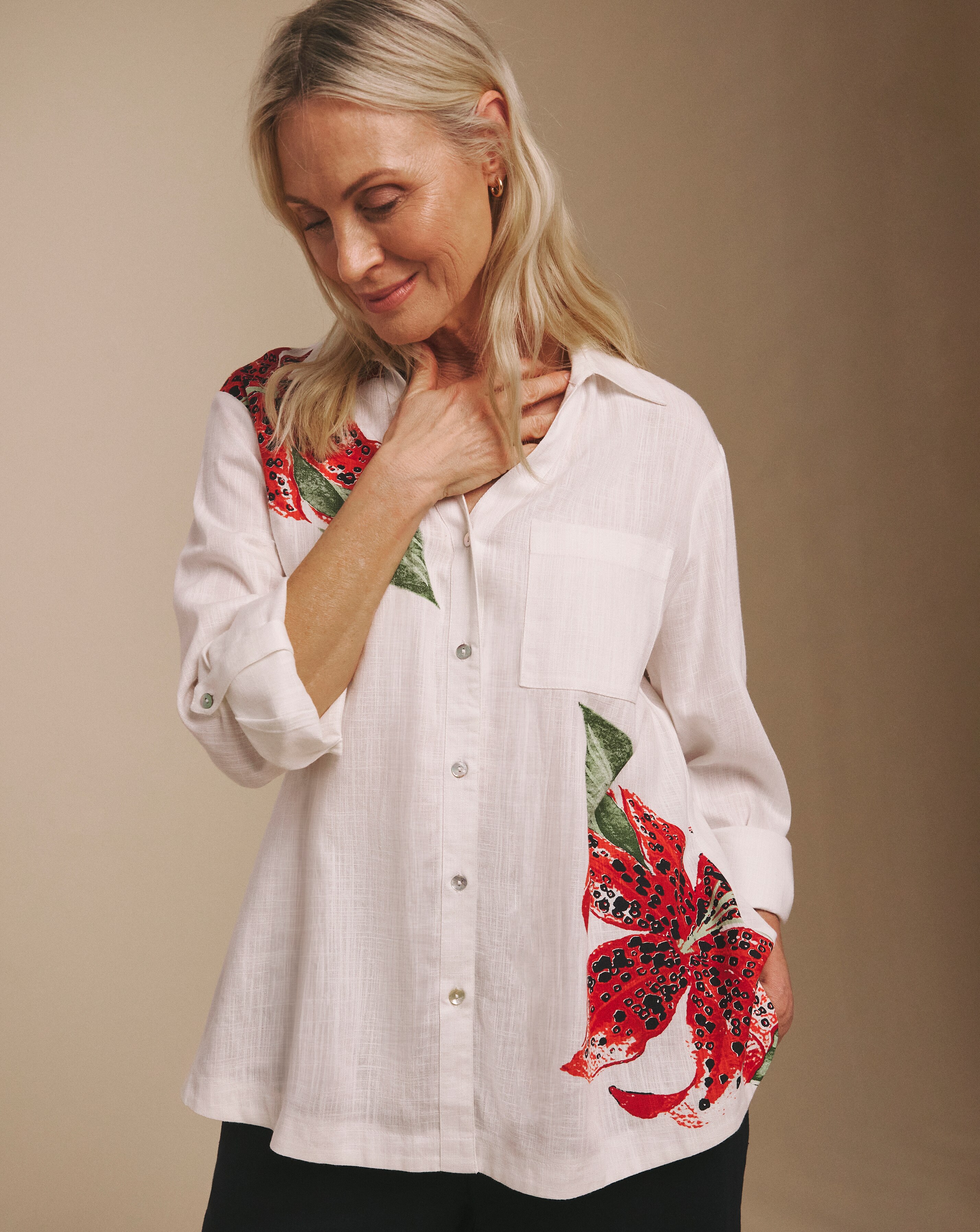 Julipa Longline Printed Linen Shirt