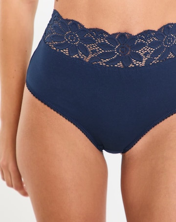 Pretty Secrets (5 Pack) Lace Top Full Brief Knickers Navy/White