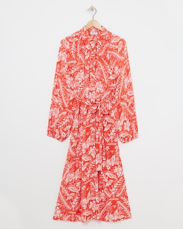 Crinkle Balloon Sleeve Midi Shirt Dress