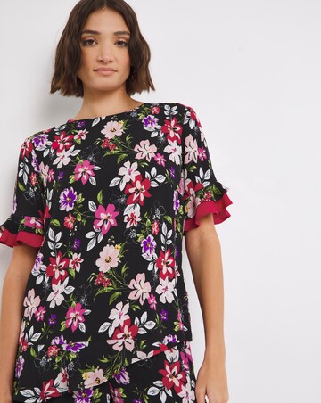 Floral Print Contrast Short Sleeve Occasion Top