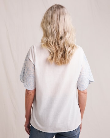 Julipa Pure Cotton Shell Embroidered Button Down Blouse