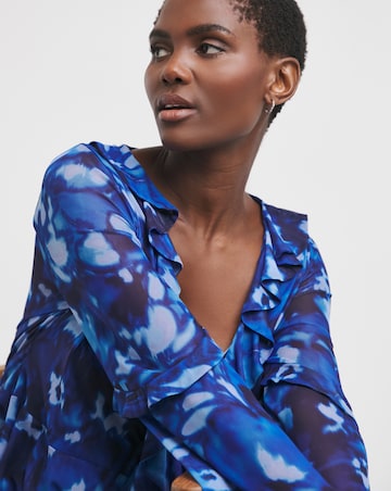 Joanna Hope Mesh Ruffle Blouse