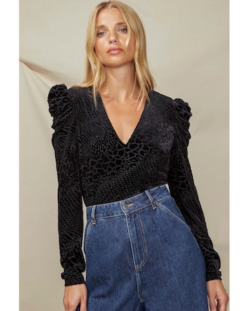 Ro&Zo Animal Burnout Vee Neck Top