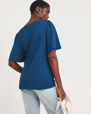 Dark Blue Twist Detail Angel Sleeve Top