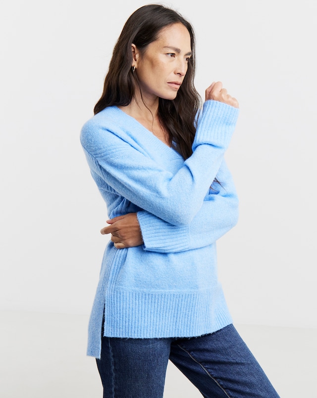 Cosy Yarn Blue V Neck Side Rib Tunic