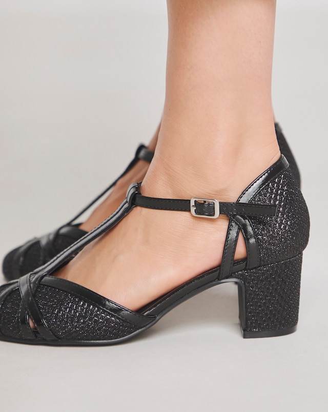 Dolores Low Block Heel T Bar Shoes - Standard Fit (D)