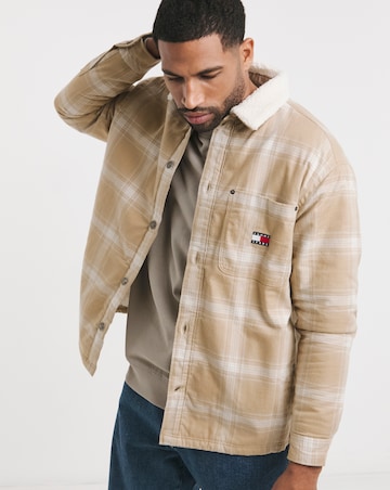 Tommy Jeans Check Teddy Mix Overshirt - Tan