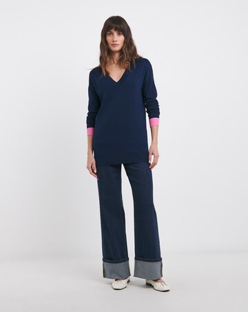 Slouchy V Neck Tunic Contrast Cuff