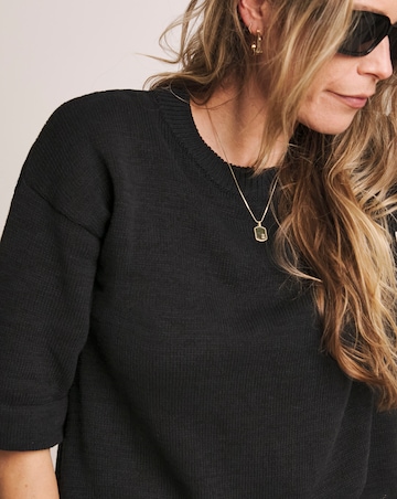 Anthology Black Linen Mix Short Sleeve Jumper