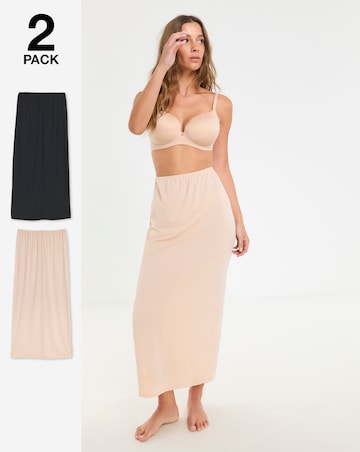 Pretty Secrets (2 Pack) Maxi Waist Slips Length 34in Black/Almond