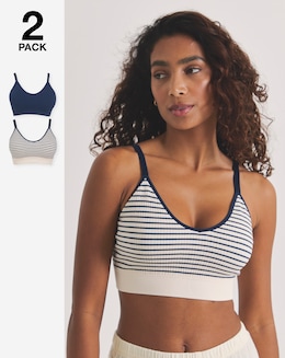 Pretty Secrets (2 Pack) Knitted Stripe Comfort Tops Navy Stripe