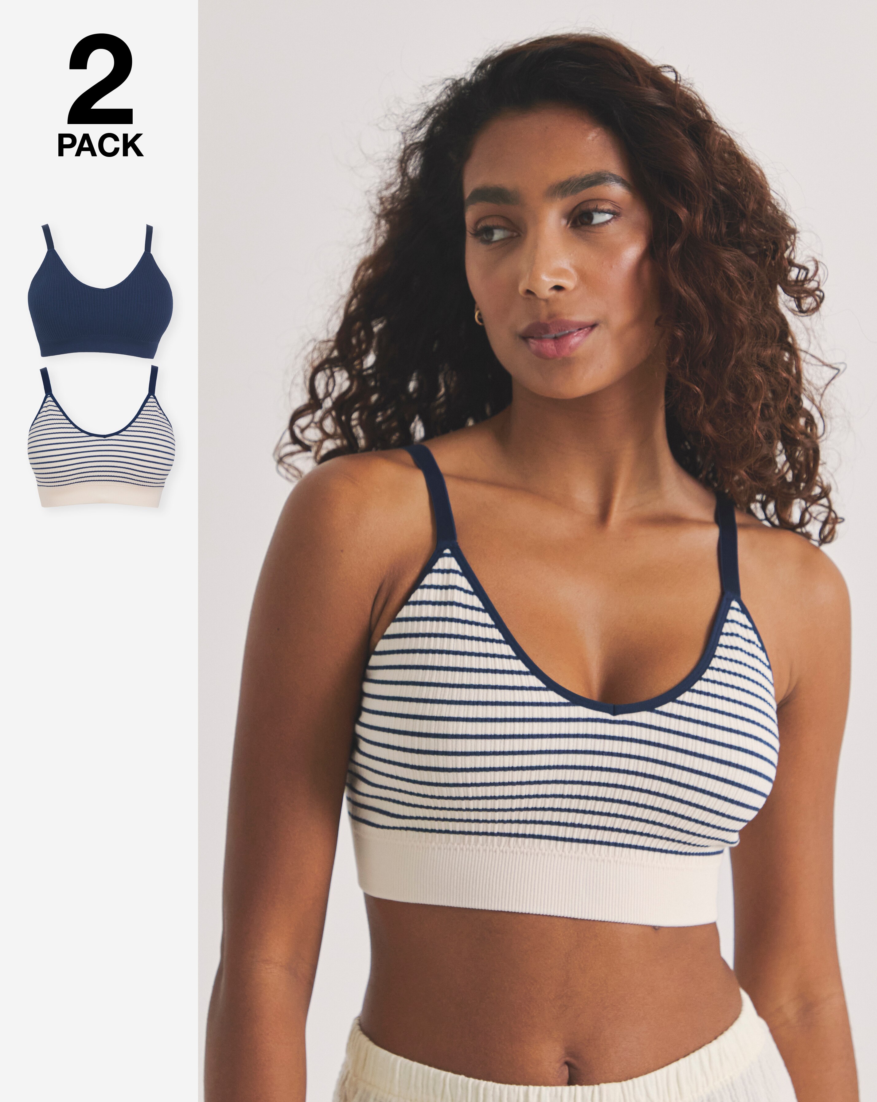 Pretty Secrets (2 Pack) Knitted Stripe Comfort Tops Navy Stripe