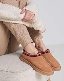 Reese Suede Embroidery Mule Snug Slipper - Wide Fit (E)