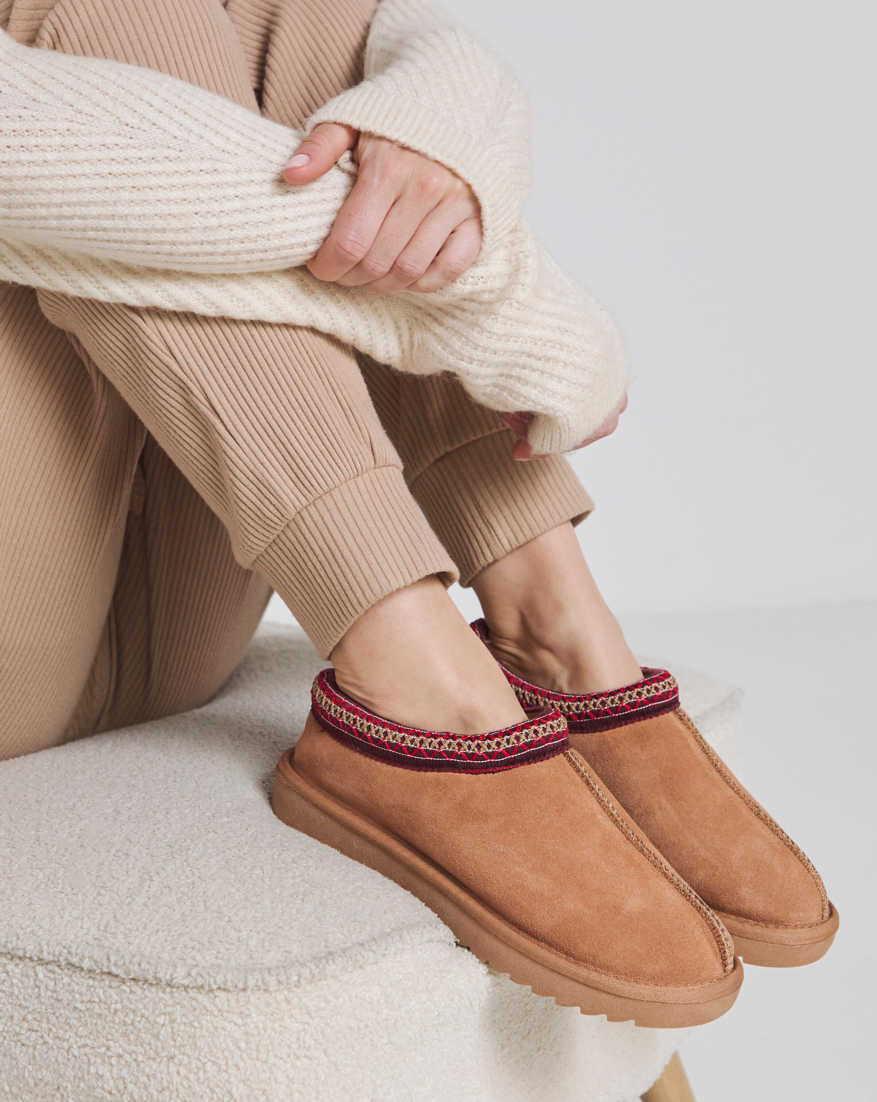 Reese Suede Embroidery Mule Snug Slipper - Wide Fit (E)