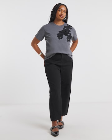 Simply Be Slate Grey Lace Rosette T-Shirt