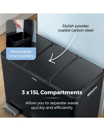 Tower 45L Black Recycling Pedal Bin