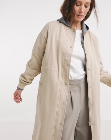 Pure Cotton Stone Longline Bomber Jacket