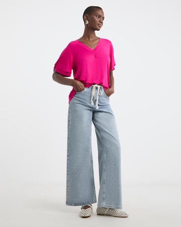 Pink Double Angel Sleeve V-Neck Top