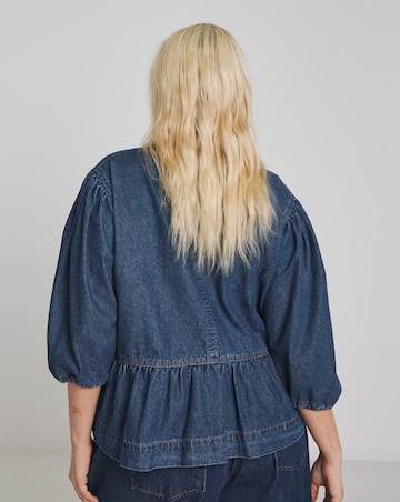 Simply Be Dark Blue Tie Front Denim Peplum Blouse