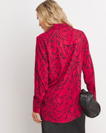 Womens Dipped Back Long Sleeve Shirt - Red Abstract