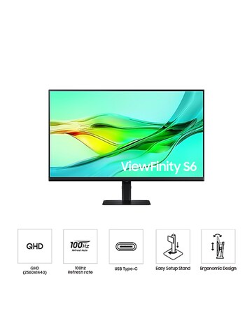 Samsung 32in ViewFinity S6 S60UD 100Hz QHD Ergonomic Monitor - Black