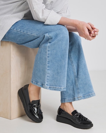 Heavenly Soles Skye Low Wedge Tassle Trim Loafer - Wide Fit (E)