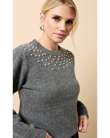 Little Mistress Grey Embellished Knitted Jumper