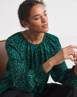 Printed Satin Raglan Sleeve Blouse