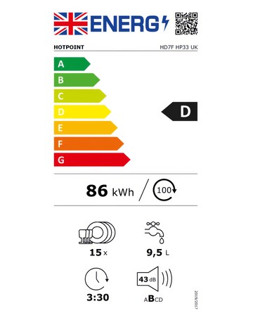 Hotpoint HD7FHP33UK Full Size Dishwasher - 14 Place Settings - White + Install