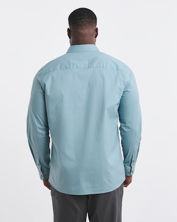 Steel Blue Long Sleeve Button Down Poplin Shirt