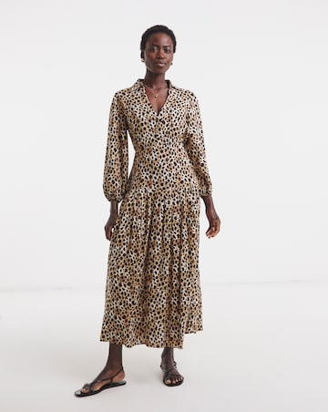 Leopard Print Collared 3/4 Sleeve Dress