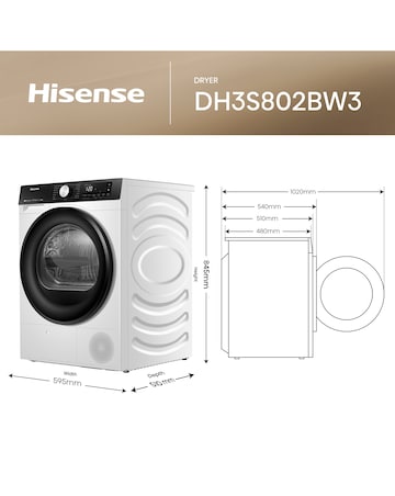Hisense 3S Series DH3S802BW3 WiFi-enabled 8kg Heat Pump Tumble Dryer - White