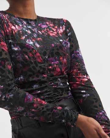 Ted Baker Matella Floral Mesh Bodysuit With Animal Texture