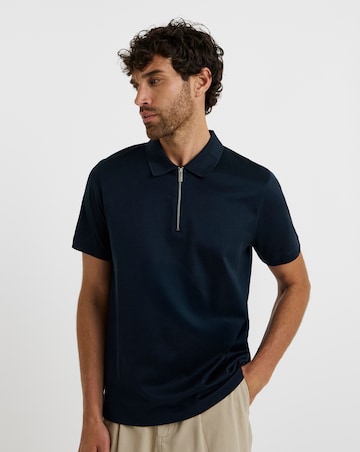 Folio Mercerised Supima Zip Polo-Navy
